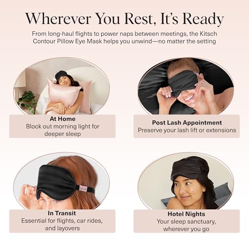 Kitsch Weighted Satin Sleep Mask - Weighted Eye Masks for Sleep and Travel - Lavender Ultra-Soft Sleeping Eye Mask for Women and Men - Light Blocking, Adjustable Strap, (4.1oz/116g) - color: Weighted Black