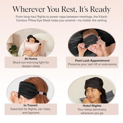 Kitsch Weighted Satin Sleep Mask - Weighted Eye Masks for Sleep and Travel - Lavender Ultra-Soft Sleeping Eye Mask for Women and Men - Light Blocking, Adjustable Strap, (4.1oz/116g) - color: Weighted Black