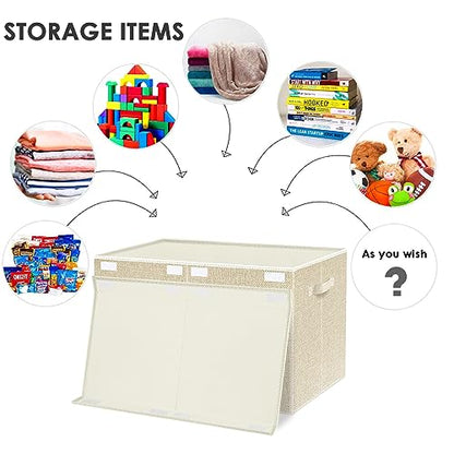 Large Toy Box Chest Storage with Lid - Collapsible Kids Toys Boxes Organizer Bins Baskets with Handles for Boys, Girls, Nursery, Playroom, Clothes, Blanket, Bedroom(Beige) - color: Beige