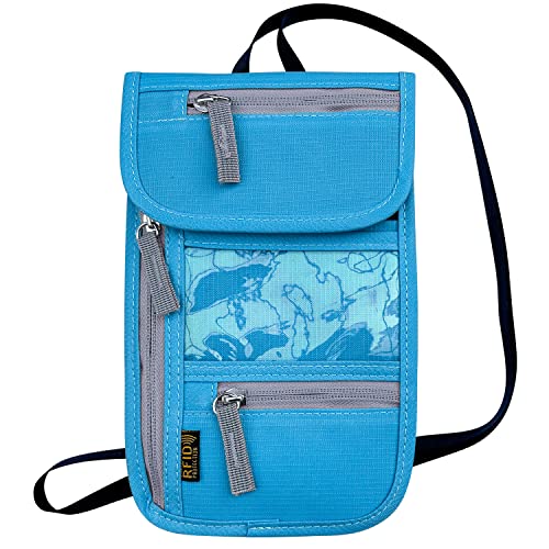 Travel Neck Wallet, RFID Blocking Passport Holder with Adjustable Neck Strap for Men and Women to Keep Cash, Credit Cards and Travel Documents Safe - Blue - color: Blue