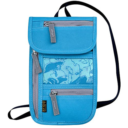 Travel Neck Wallet, RFID Blocking Passport Holder with Adjustable Neck Strap for Men and Women to Keep Cash, Credit Cards and Travel Documents Safe - Blue - color: Blue