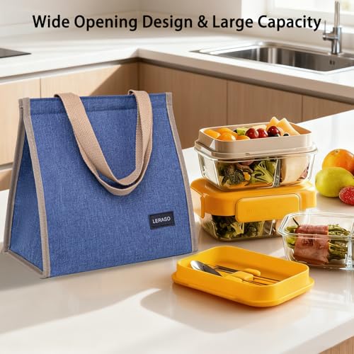 Insulated Lunch Bag for Work, 10.2"x5.9"x10.2" Oxford Waterproof Striped Canvas Tote Bag - color: Blue