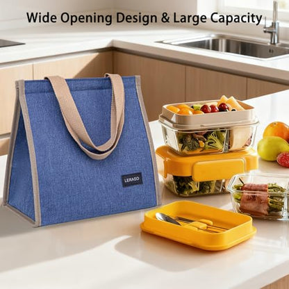 Insulated Lunch Bag for Work, 10.2"x5.9"x10.2" Oxford Waterproof Striped Canvas Tote Bag - color: Blue