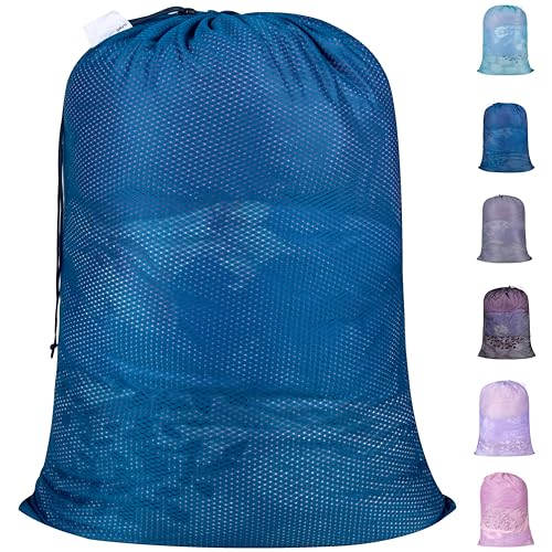 Polecasa Heavy Duty Diamond Mesh Laundry Bags 24x36"- Machine Washable Large Commercial Grade Laundry Bag with Drawstring & ID Tag for College Dorms, Travel, Sports Equipment – Blue - color: Blue, size: 24"x36" |1 Pack