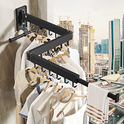 BOQORAD Drying Rack Clothing, Retractable Clothes Drying Rack,Wall Mounted Laundry Rack, Laundry Drying Rack Wall Mount,Collapsible Clothes Rack,can Fold Upward & Left & Right,Black Color - size: Plus-Black