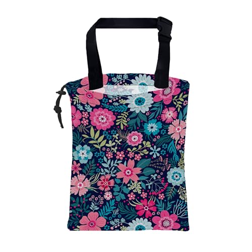 Car Garbage Bag Abstract Blue Pink Flowers Hanging Canvas Car Trash Bag Waterproof Drawstring Car Back Seat Organizer for Car Back Front Seat Console with Adjustable Buckle - color: Abstract Blue Pink Flowers
