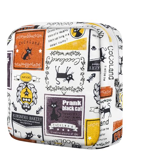 Likesing Period Bag Pouch, Canvas Sanitary Napkin Storage Bag for Girls Womens, Portable Sanitary Napkin Period Pad Pouch for Purse, Small Make Up Bags(Retro Cat) - color: Retro Cat