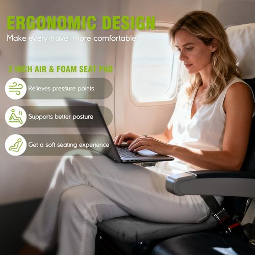 Inflatable Seat Cushion, Self-Inflating Memory Foam Stadium Seats Cushion Lightweight & Compact Chair Sitting Pad Airplane Cushion for Long Flight Travel Outdoor Camping Car Bleachers Office - color: 1 Pack Grey