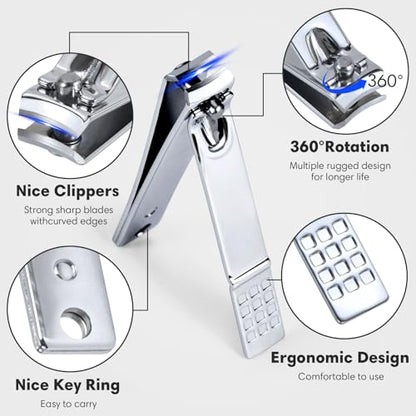 Yougai Nail Clippers Set - 18 Pcs Professional Manicure Pedicure Kit Gifts for Fathers Day Men Women, Stainless Steel Fingernail Toenail Cutters, Nail Care Grooming Tools with Leather Travel Case - color: Black
