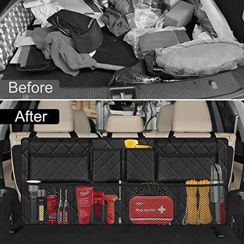 Femuar Car Trunk Organizer, Large Capacity Backseat Trunk Organizer (42"*18"), Collapsible Car Storage Bag with 8 Pockets, SUV/MPV/Truck - Black - color: black