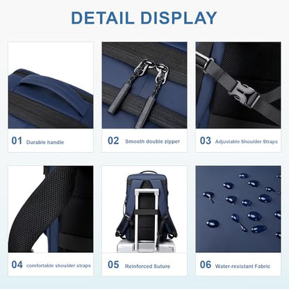 BAGOK Carry On Travel Backpack, 35L-40L Expandable Extra Large Airline Approved,Lightweight Daypack for Men and Women（Blue） - color: Blue, size: Large