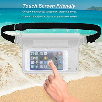 AiRunTech Waterproof Pouch with Waist Strap (2 Pack) | Beach Accessories Best Way to Keep Your Phone and Valuables Safe and Dry | Perfect for Boating Swimming Snorkeling Kayaking Beach Pool Water Park - color: Clear + Clear