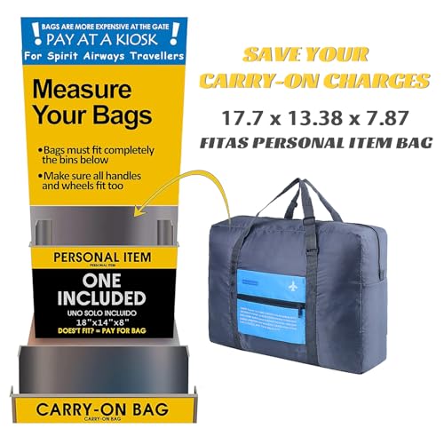 Travel Bag Spirit Airlines Personal Item Bag 18x14x8 Foldable Travel Duffel Bag Tote Carry on Luggage Duffle Overnight for Women and Men (Blue) - color: Blue