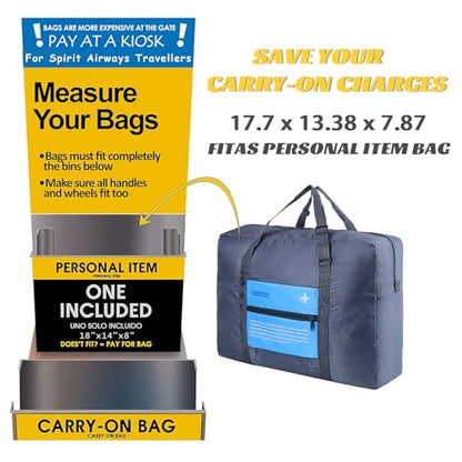 Travel Bag Spirit Airlines Personal Item Bag 18x14x8 Foldable Travel Duffel Bag Tote Carry on Luggage Duffle Overnight for Women and Men (Blue) - color: Blue