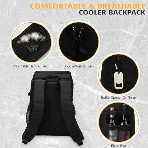 25L Backpack Cooler Keep All Drink Cold for Long Periods of Time Cooler Backpack Insulated Waterproof Portable High Durability Small Cooler Backpack with Compartment for Hiking Camping Beach - color: Black