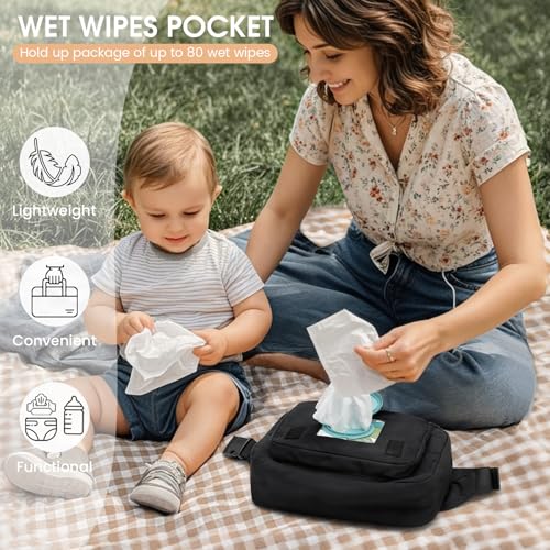 G4Free Small Diaper Bag for Baby Girl and Boy, Mini Sling Diaper Bag Fanny Pack with Portable Changing Pad - color: Black