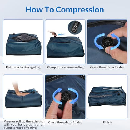 Reusable TPU Travel Vacuum Compression Bags - Waterproof Space Saver Bags for Luggage, Suitcase, Backpack, Storage Organizer (2 Pack, Blue) - color: Blue