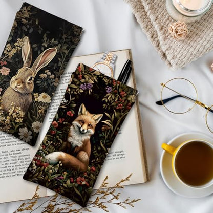 Eyeglasses Sunglasses Case PU Soft Squeeze Top Glasses Pouch for Women Men,Animal Pattern Portable Anti Scratch - color: Brown-rabbit and Fox