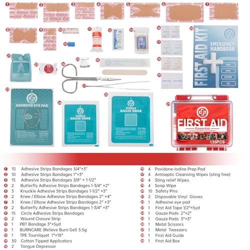 Gevoke Mini First Aid Kit - 135 Piece HardCase First Aid Box for Home, Car, Travel, Camping, Hiking, Truck, Sports, Office, Vehicle & Outdoor Emergencies - Medical Kit (Small) - size: Small