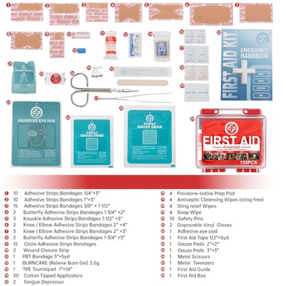 Gevoke Mini First Aid Kit - 135 Piece HardCase First Aid Box for Home, Car, Travel, Camping, Hiking, Truck, Sports, Office, Vehicle & Outdoor Emergencies - Medical Kit (Small) - size: Small
