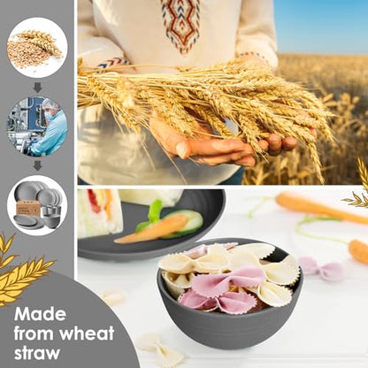 Teivio 32-Piece Kitchen Plastic Wheat Straw Dinnerware Set, Service for 8, Dinner Plates, Dessert Plate, Cereal Bowls, Cups, Unbreakable Colorful Plastic Outdoor Camping Dishes, Gray Matte - color: Gray Matte