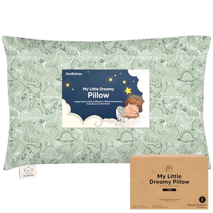 KeaBabies Organic Toddler Pillow with Pillowcase, Jumbo 14X20 - Soft Cotton Toddler Pillows for Sleeping - Machine Washable - Perfect for Travel, Toddler Bed Set (DinoDood) - color: Dinodood