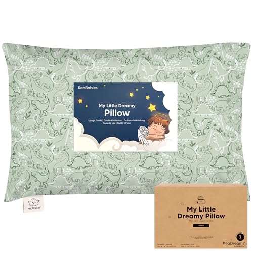 KeaBabies Organic Toddler Pillow with Pillowcase, Jumbo 14X20 - Soft Cotton Toddler Pillows for Sleeping - Machine Washable - Perfect for Travel, Toddler Bed Set (DinoDood) - color: Dinodood