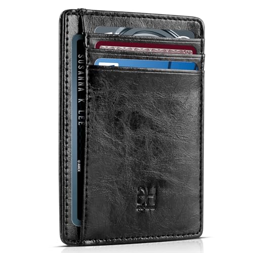 GH GOLD HORSE Slim RFID Blocking Card Holder Minimalist Leather Front Pocket Wallet for Women | Slim - color: Black