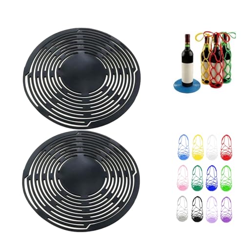 Multi-Use Silicone Storage Bag & Organizer,Multifunctional Mesh Coaster,Silicone Wine Carrier,Reusable, Foldable, Portable Coaster for Wine Bottles, Cans, Cups, Hot Dishes,and Beverages(2pcs Black) - color: 2pcs-b