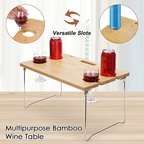 WILLOW WEAVE Picnic Basket with Table, Wine Picnic Basket Set 4, Wicker Picnic Basket for 4, Willow Hamper Service Gift Set with Blanket & Portable Wine Snack Table for Camping and Outdoor Party - size: L for 4P-Leaf