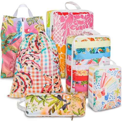 6 Pcs Compression Packing Cubes Waterproof Suitcase Travel Bag Luggage Backpack Organizer Travel Cubes for Packing-Tropical Banana - color: Tropical Banana