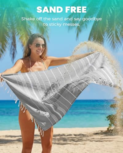 Turkish Beach Towels Quick Dry Sand Free Soft Absorbent Extra Large Xl Big Blanket Adult Oversized Bath Pool Swim Towel Lightweight Thin Fast Drying Compact No Sand Packable Vacation Essentials - color: Thinner Grey, size: 72 x 36 inch