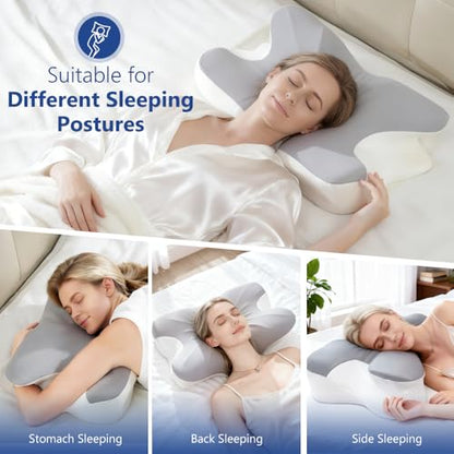 Cervical Neck Pillow for Neck Pain Relief and Sleeping, Ergonomic Contour Neck Support Pillow with Breathable Pillowcase, Memory Foam Pillow for Side, Back, Stomach Sleepers