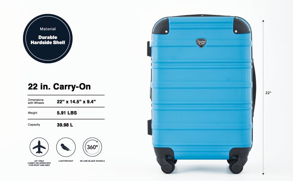 Travelers Club Phoenix Luggage, Blue Moon, 22-Inch Carry-On - color: Blue Moon, size: 22" Carry-On