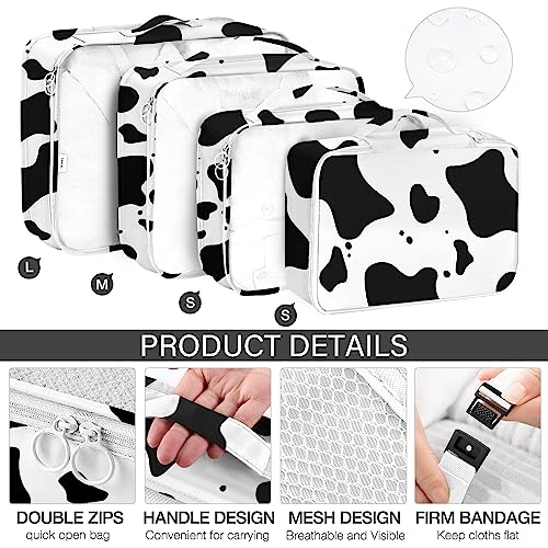 KPX 8 Set Packing Cubes for Travel, Luggage Packing Organizers Accessories Large Toiletries Bag for Clothes Shoes Cosmetics (Cow) - color: 8Set-Cow