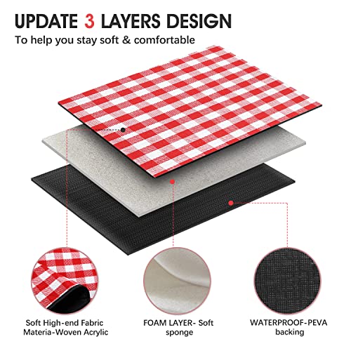 Extra Large Picnic Blanket, 80"x60" Waterproof Sandproof Beach Mat, Soft Foldable Outdoor Camping Mat with PU Carrier, Red White Plaid Portable Mat for Lawn, Grass, Travel & Park