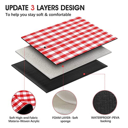 Extra Large Picnic Blanket, 80"x60" Waterproof Sandproof Beach Mat, Soft Foldable Outdoor Camping Mat with PU Carrier, Red White Plaid Portable Mat for Lawn, Grass, Travel & Park