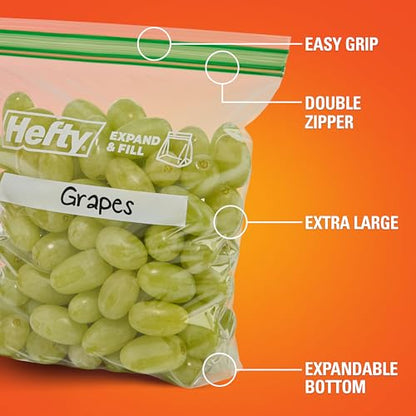 Hefty XL Press to Close Plastic Sandwich Expand and Fill Food Storage Bags, 130 Count - size: Sandwich, style: 130 Count
