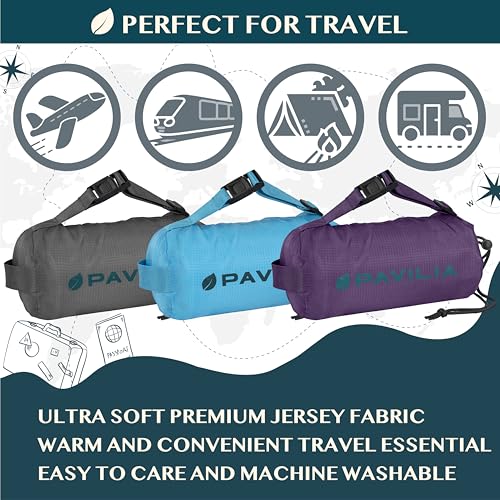 PAVILIA Travel Blanket Airplane Compact with Bag, Lightweight Soft Fleece Plane Blanket Long Flights, Camping Road Trips, Packable Travel Gift Essentials with Luggage Backpack Strap, 65x40, Navy Blue - color: Navy Blue