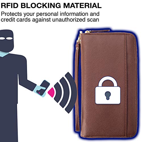 Travel Document Organizer - RFID Passport Wallet Case Family Holder Id Wristlet - color: Family Brown