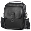 Augus Leather Small Messenger Bag For Men Crossbody Handbag Shoulder Sling Travel Bags for Men Purse Daypack Magnetic Buckle - color: Black-1