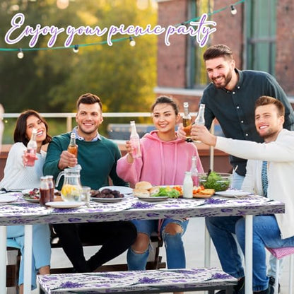 Boao 3 Pcs Vinyl Picnic Table Cover with Bench Cover 6 ft 30 x 72 Inch Waterproof Fitted Tablecloth Flannel Backing Rectangular Elastic Edged for Camping Outdoor Patio Travel(Lavender) - color: Lavender
