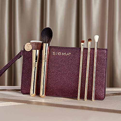 Sigma Beauty Obsessed Makeup Brush Set – Set of 5 Face & Eye Makeup Brushes for All Over Application, For Eyes, Blending, Setting & Foundation, Includes Clutch-Style Small Makeup Bag - style: Obsessed Brush Set