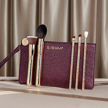 Sigma Beauty Obsessed Makeup Brush Set – Set of 5 Face & Eye Makeup Brushes for All Over Application, For Eyes, Blending, Setting & Foundation, Includes Clutch-Style Small Makeup Bag - style: Obsessed Brush Set