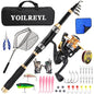 Yoilrey Fishing Rod and Reel Combo – 5.9ft Telescopic Fishing Pole Starter Kit with Spinning Reel, Fishing Line, Lure Box & Tackle Bag for Travel - color: Black and Gold Fish Rod Set