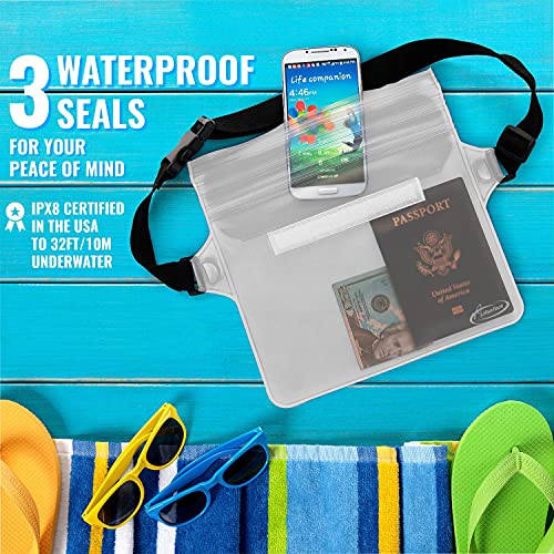 AiRunTech Waterproof Pouch with Waist Strap (2 Pack) | Beach Accessories Best Way to Keep Your Phone and Valuables Safe and Dry | Perfect for Boating Swimming Snorkeling Kayaking Beach Pool Water Park - color: Clear + Clear
