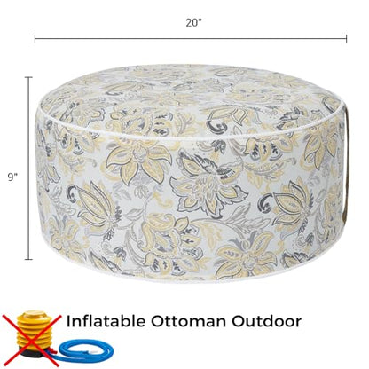 Inflatable Outdoor Ottoman,20"x9" Portable Patio Pouf,Water Resistant,Fade-Resistant,Round Blow Up Footrest Stools for Home Garden Camping Travel(Yellow Flower) - color: Yellow Flower