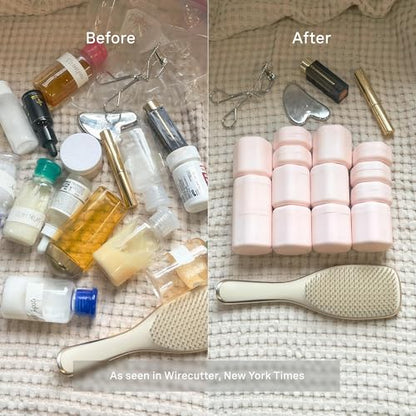Cadence Travel Containers - Daily Routine Capsule Set - Magnetic Containers with Lids,4 Flex Mediums (1.32oz) & 3 Flex Smalls (0.56oz) - Shampoo, Conditioner, Body Wash, Pills, & More - Petal - color: Petal