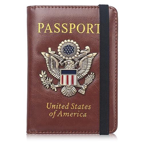 RFID Passport Holder Wallet for Women Men Travel, Leather US Passport Cover Case with Vaccine Card Slot, Waterproof Passport Book Travel Document Organizer Carrier Protector - color: Brown
