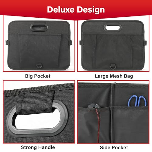 Simple Deluxe Car Trunk Organizer, Multi Compartments Collapsible Trunk Storage, Anti-slip, Waterproof 600D Oxford Polyester, with Adjustable Straps for SUV, Minivan, Truck, Large Size, Black New